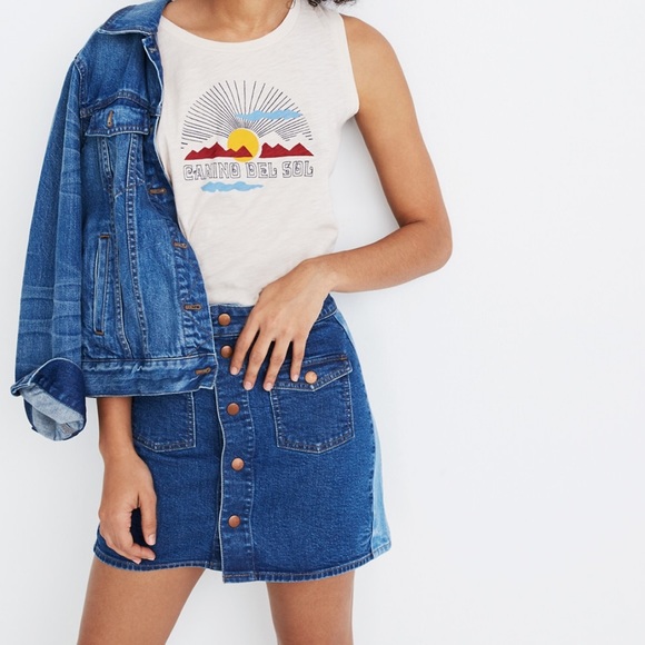Madewell Dresses & Skirts - Madewell Denim Straight Mini Skirt Pieced Edition